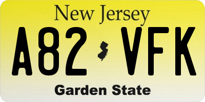 NJ license plate A82VFK
