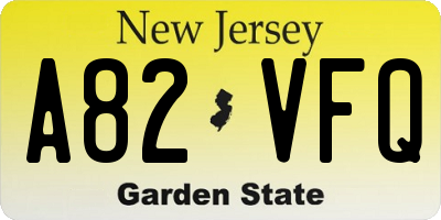 NJ license plate A82VFQ