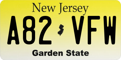 NJ license plate A82VFW