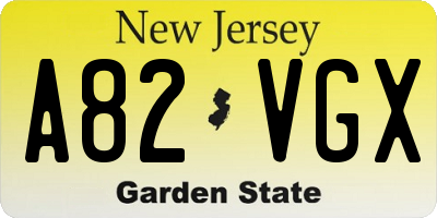NJ license plate A82VGX