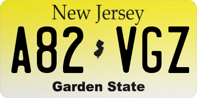 NJ license plate A82VGZ