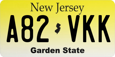 NJ license plate A82VKK