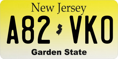 NJ license plate A82VKO