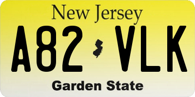 NJ license plate A82VLK