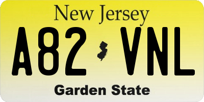 NJ license plate A82VNL