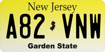NJ license plate A82VNW