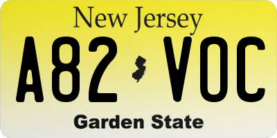 NJ license plate A82VOC
