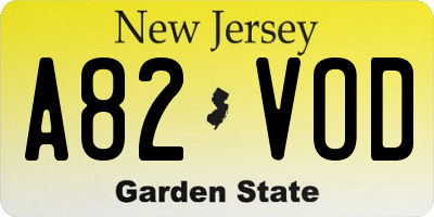 NJ license plate A82VOD