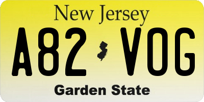 NJ license plate A82VOG