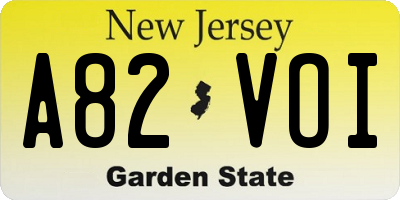 NJ license plate A82VOI