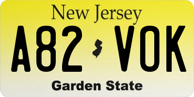 NJ license plate A82VOK