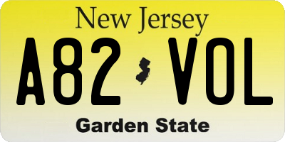 NJ license plate A82VOL