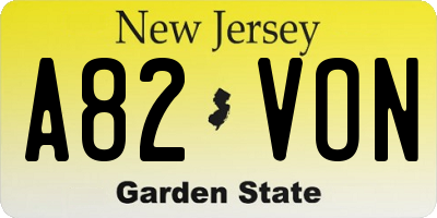 NJ license plate A82VON