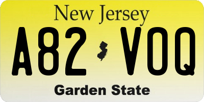 NJ license plate A82VOQ