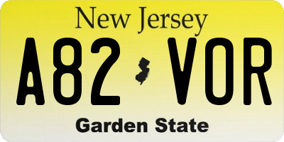 NJ license plate A82VOR