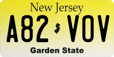 NJ license plate A82VOV