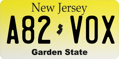 NJ license plate A82VOX