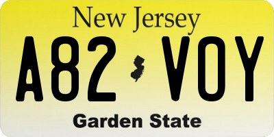 NJ license plate A82VOY