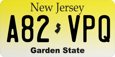NJ license plate A82VPQ