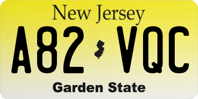 NJ license plate A82VQC