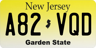 NJ license plate A82VQD