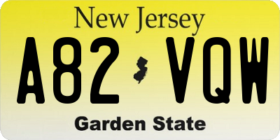 NJ license plate A82VQW