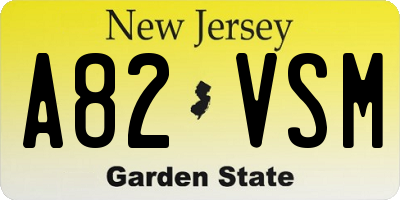 NJ license plate A82VSM