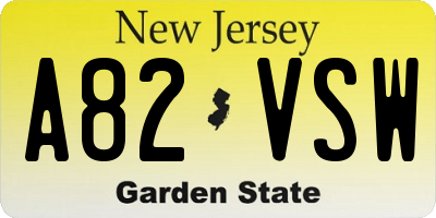NJ license plate A82VSW