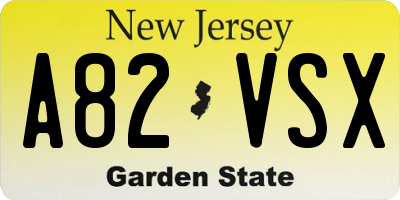 NJ license plate A82VSX