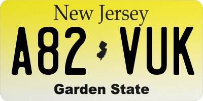 NJ license plate A82VUK