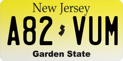 NJ license plate A82VUM