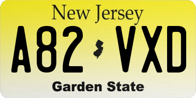 NJ license plate A82VXD