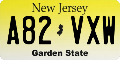 NJ license plate A82VXW