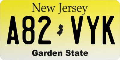 NJ license plate A82VYK