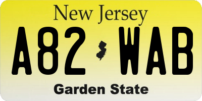 NJ license plate A82WAB