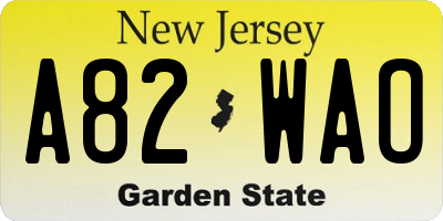 NJ license plate A82WAO