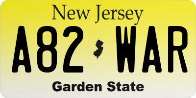 NJ license plate A82WAR