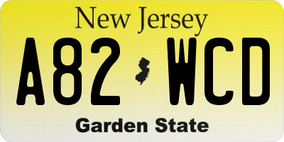 NJ license plate A82WCD
