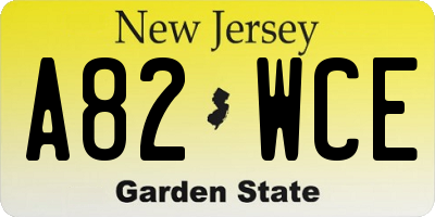 NJ license plate A82WCE