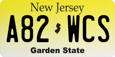 NJ license plate A82WCS