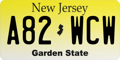 NJ license plate A82WCW