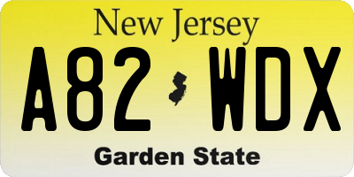 NJ license plate A82WDX