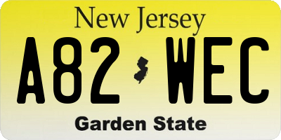NJ license plate A82WEC