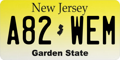NJ license plate A82WEM