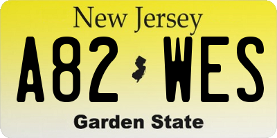 NJ license plate A82WES