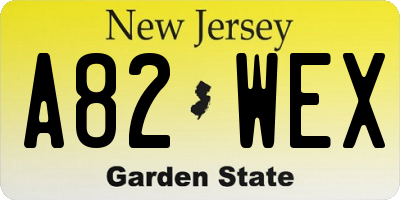 NJ license plate A82WEX