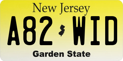 NJ license plate A82WID