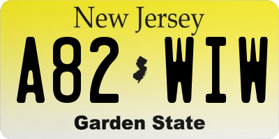 NJ license plate A82WIW