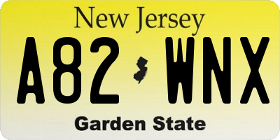 NJ license plate A82WNX