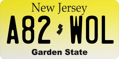 NJ license plate A82WOL